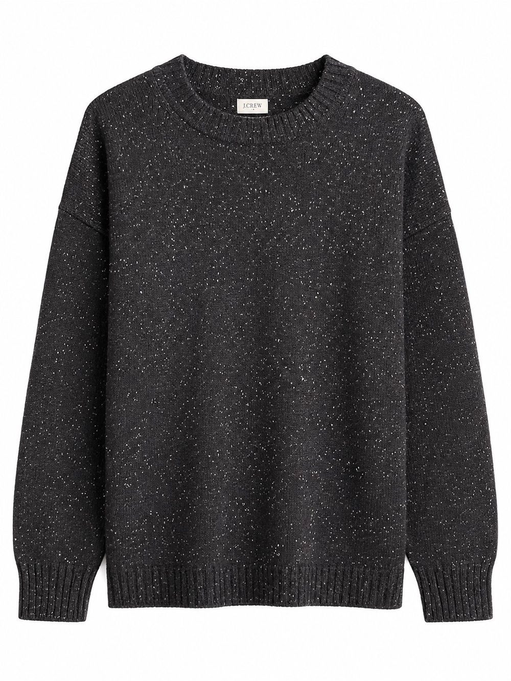 J. Crew Super Comfy Oversized Crewneck Wool Blend Sweater Black & White | Size L